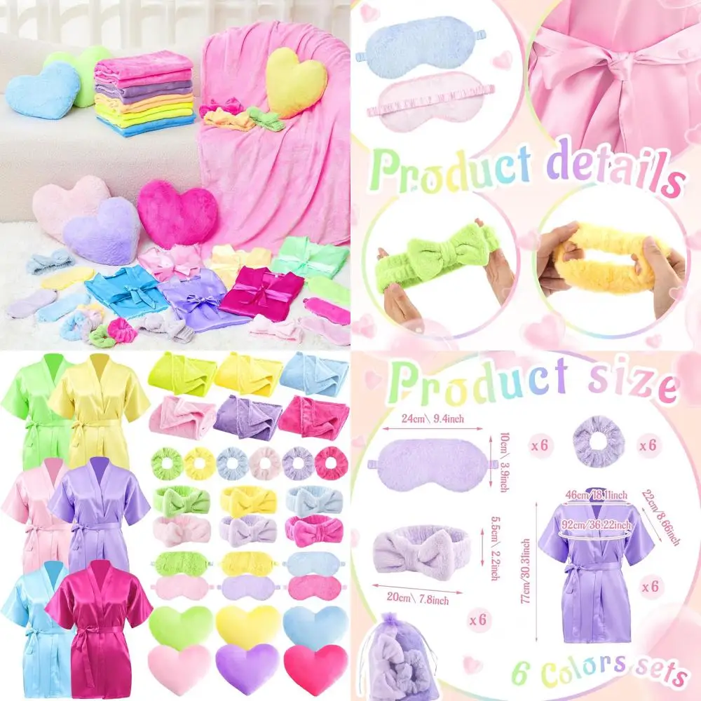 

36-Piece Sleepover Kit: Spa Robe, Blanket, Pillow, Eye Mask, Scrunchies in Assorted Colors