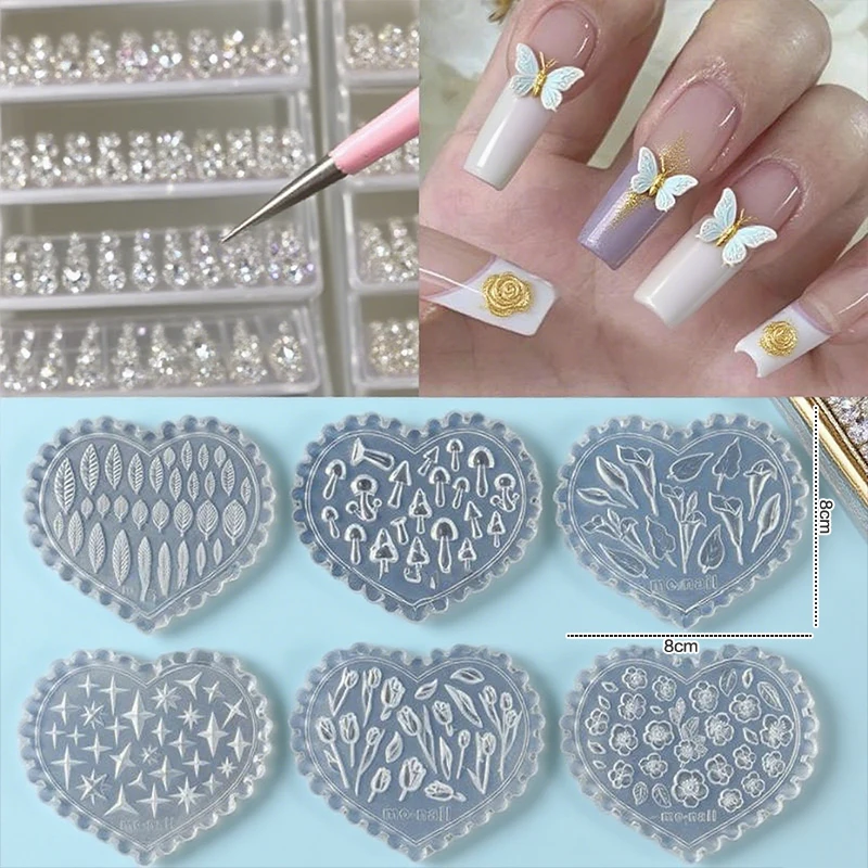 3DローズフラワーバタフライシリコンネイルモールドチューリップネイルテンプレートDIYネイルアートデコソフトスタンピングモールドマニキュアデザインツール