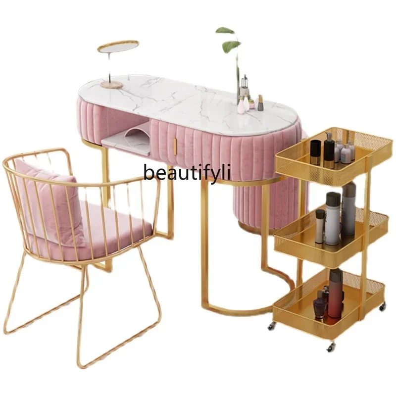 

Nordic marble manicure table and chair set modern single double manicure table