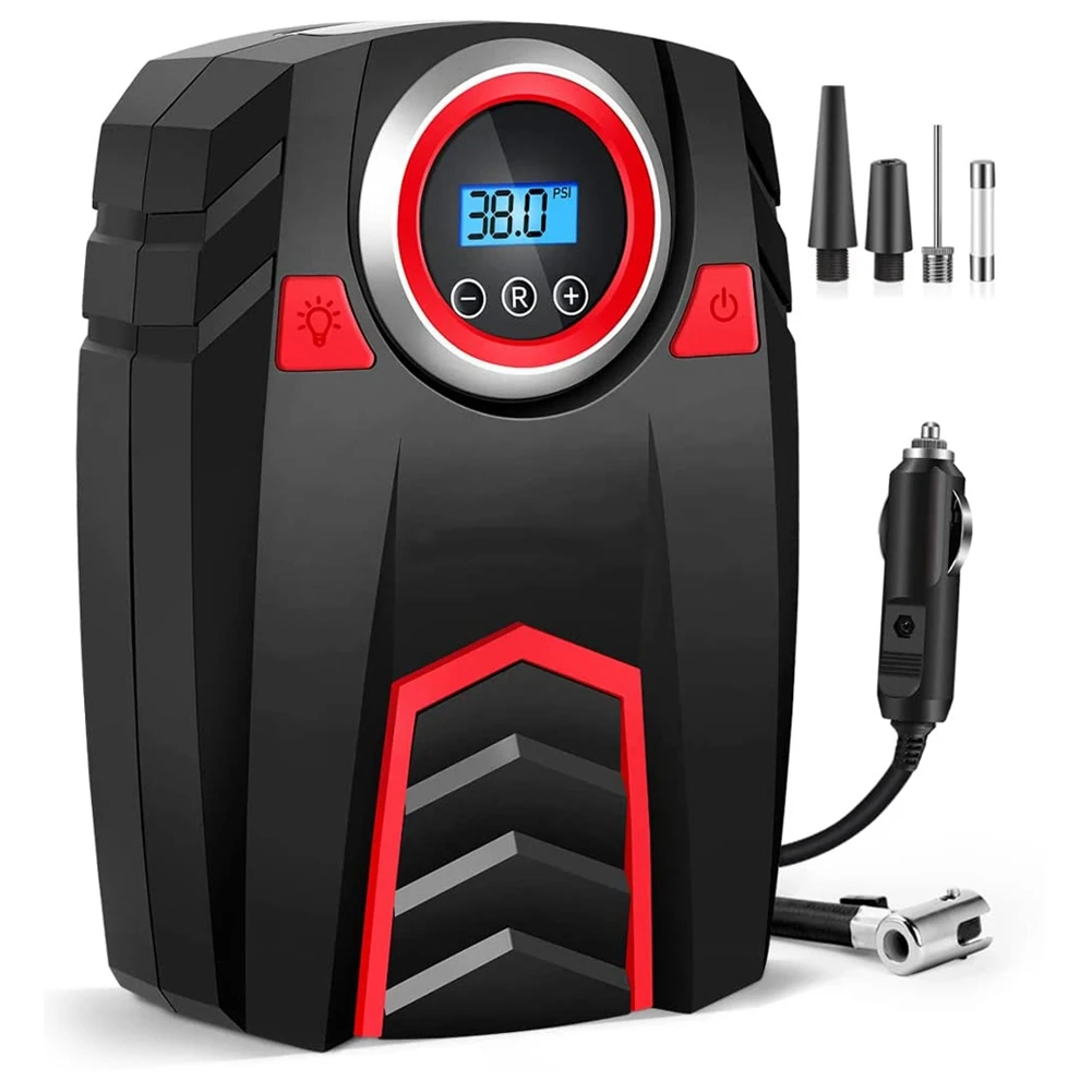 Tire Pump 12V Air Compressor W/Digital Pressure Gauge, Car Air Pump W/LED Light, Auto Shut-Off DC Tire Inflator for Car