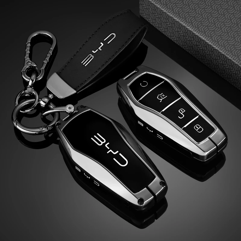 Auto-Schlüsselhülle aus Zinklegierung für BYD Auto 3 Han EV Dolphin Durable Second Song Pro Tang Dm QIn PLUS MAX Yuan Schlüsselhalter-Abdeckung mit Kette – Detail 2