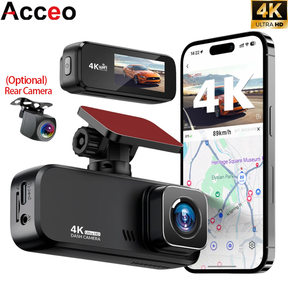 

4K WIFI Car Video Recorder Black Box HD Night Vision with G-Sensor Dash Cam Optional Dual Lens Car DVR