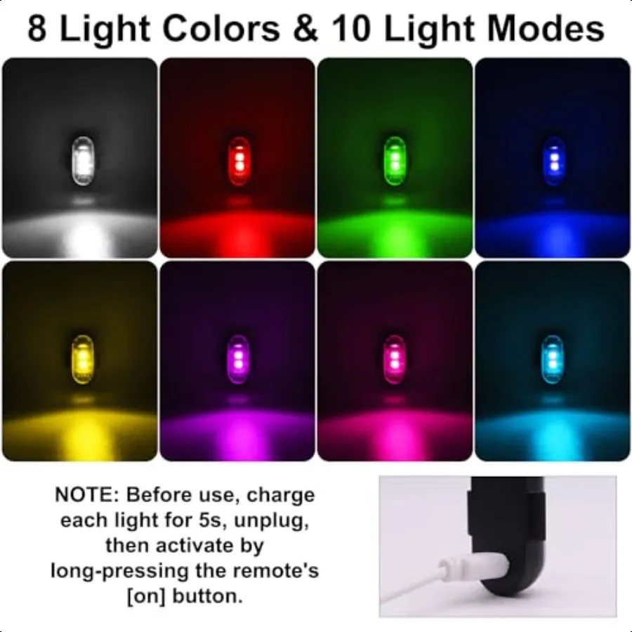 Luci stroboscopiche a LED Wirel da 4 pezzi con telecomando 8 colori USB ricarica luci di emergenza a LED anticollisione impermeabili per