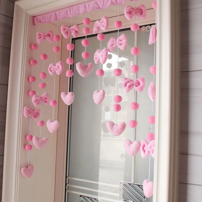 Arc Heart Stars Bow Curtains Door Curtain Short Romantic Tassel Pelmet Girls Room Sweet Bead Window Valance Door Blackout Pink