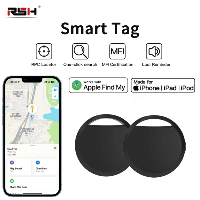 

RSH Smart Bluetooth GPS Tracker Work with Apple Find My ITag Anti Lost Reminder Device MFI Rated Locator Car Key Pet Kids Finder