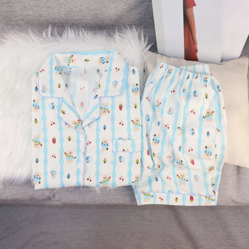 

Летний комплект для сна: шорты и футболка с коротким рукавом для женщин, милый принт, студенческий стиль, домашняя одежда, пижама