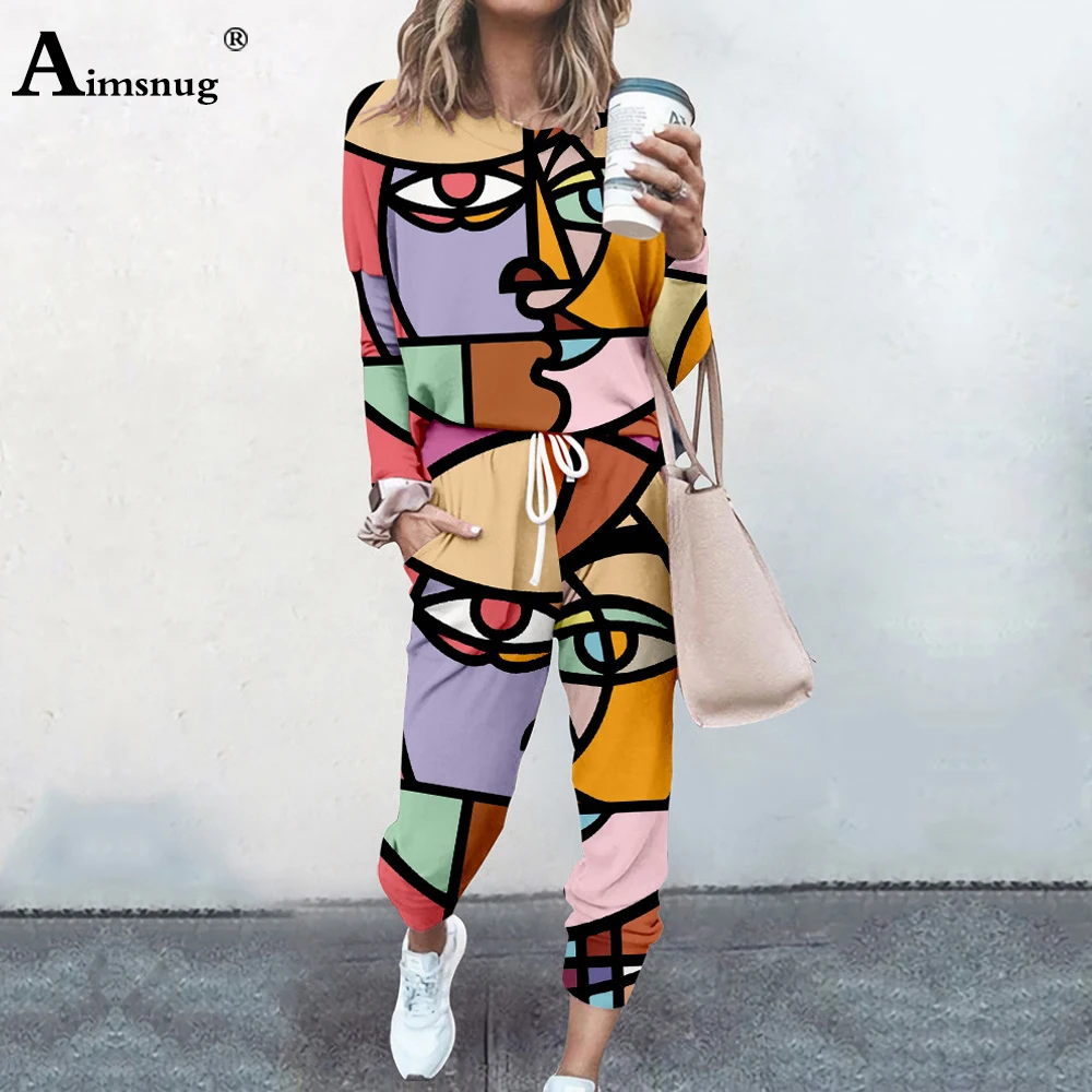 Aimsnug 2022 Autumn Tracksuit set women Fashion 3D Print Two Piece Sets long sleeve casual Sweatshirt and Pants 2Pcs Outfits