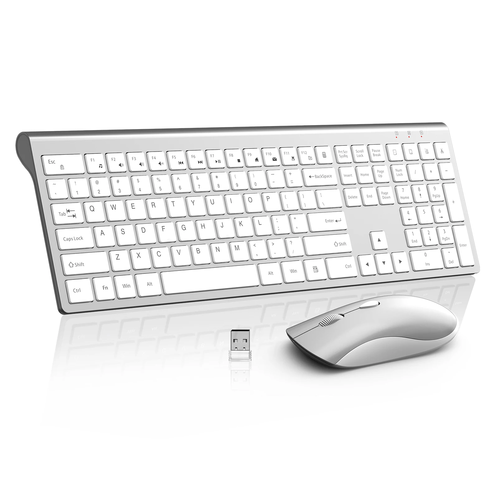 

Wireless Keyboard Mouse Combo, Ultra Slim Computer Keyboard and 2400 DPI USB Silent Mouse with Invisible Light Design