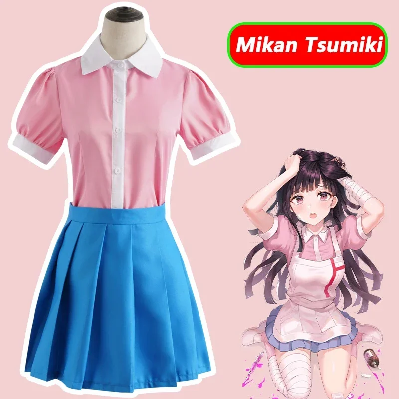 Anime Danganronpa Tsumiki Mikan Cosplay pokojówka sukienka Mikan Tsumiki przebranie na karnawał peruka Halloween karnawałowe kostiumy dla kobiet