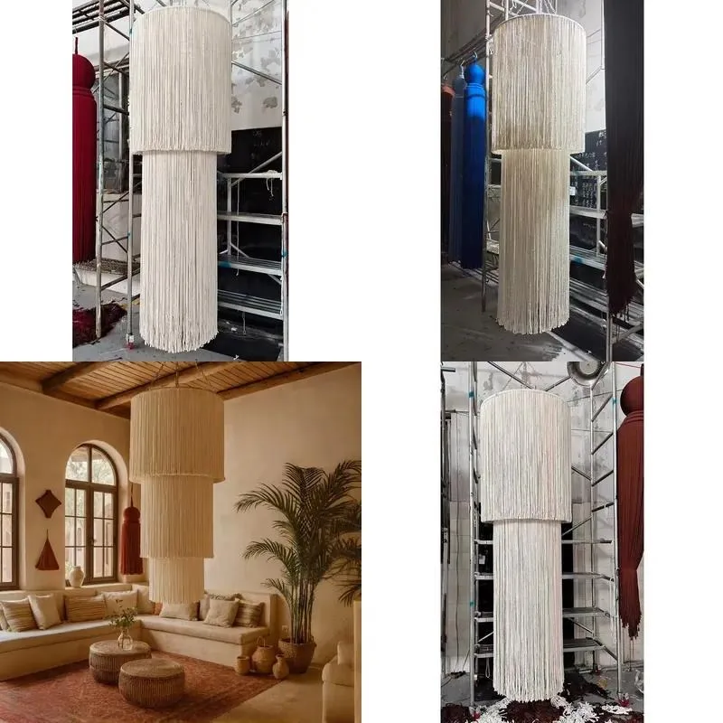 80x240cm 2 Layer High End Fashion Tassel Woven Cotton Rope Lampshade Decoration for Guest Room Leisure Area Easy to Clean
