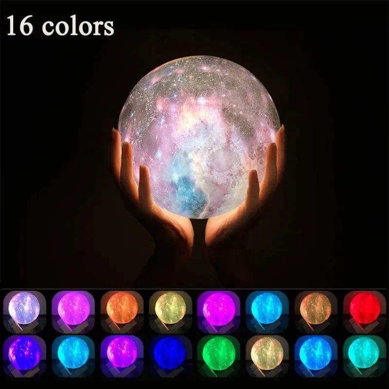 Veilleuse Lunaire Imprimée en 3D, Cadeau Créatif, Lumière de Lune, Globe, Boule, Support en Bois, pour Chambre d'Enfant, Lampes de Décoration Intérieure