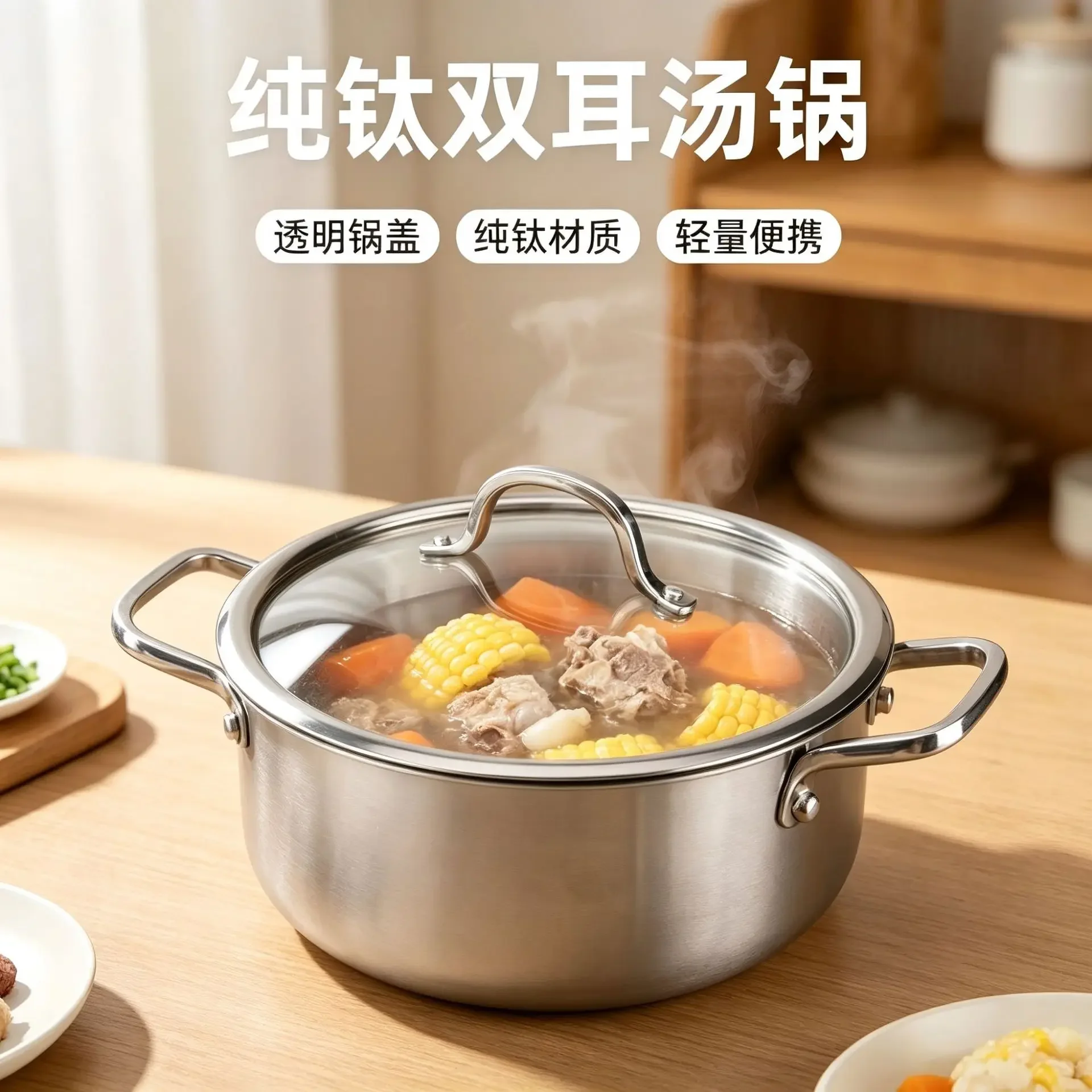 DSA new pure titanium double-handled soup pot, universal steaming pot, household stew pot