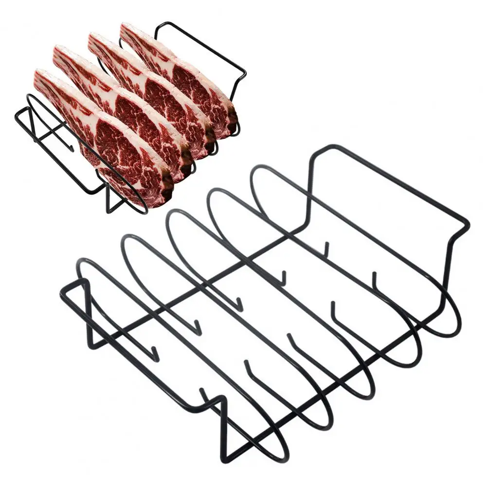 Bbq Rib Rack Sturdy Stainless Steel Rib Rack for Grilling Nonstick Bbq Stand Holder Smoke 4 Ribs Upright for Even for Grill