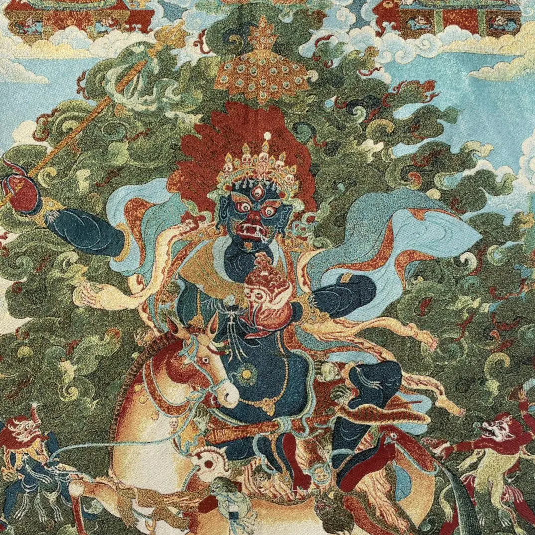 35' Thangka Embroidery Tibetan Buddhism Silk Embroidery Brocade Palden Lhamo Buddha Sitting on Divine Beast Thangka Worship Hall
