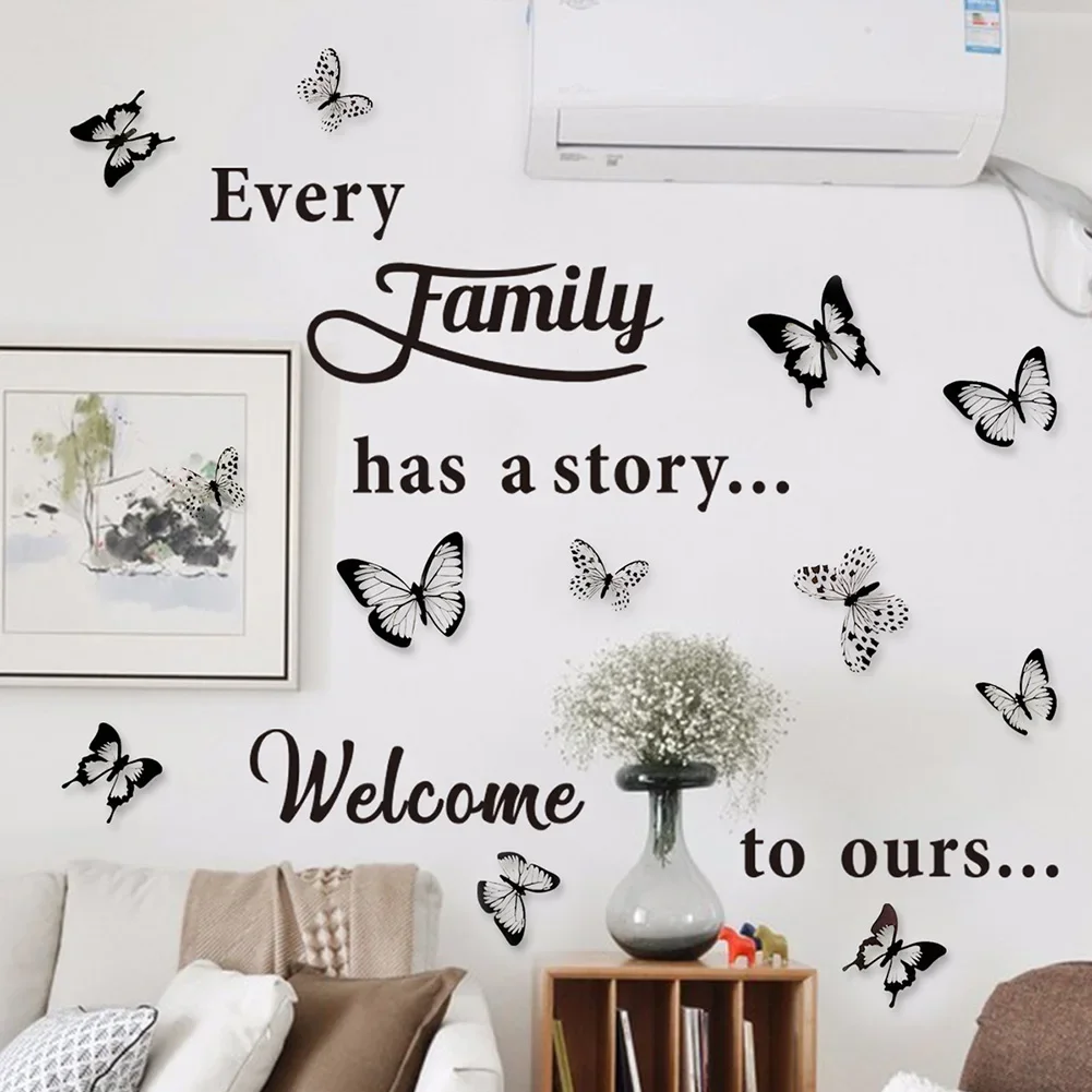 Large DIY Creative Wall Sticker Family Wall Quotes Decal Wall Stickers +12 Butterflies Home Art Decor Bedroom Home Decor