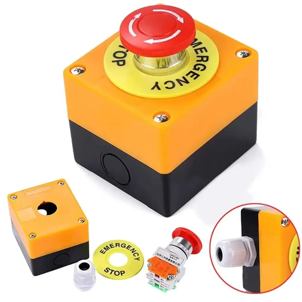 Red Sign Push Button Switch Waterproof Mushroom Cap Emergency Stop Button Switch Box 1NC / 1NO+1NC Contact