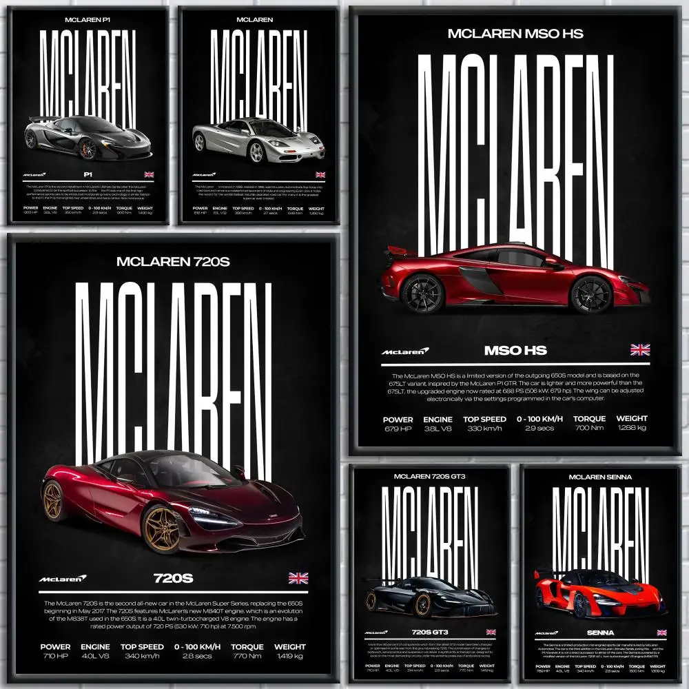M-mcLarenS Car Painting Calligraphy Wall Art Canvas Poster Premium Home Decor Print for Living Room Bedroom