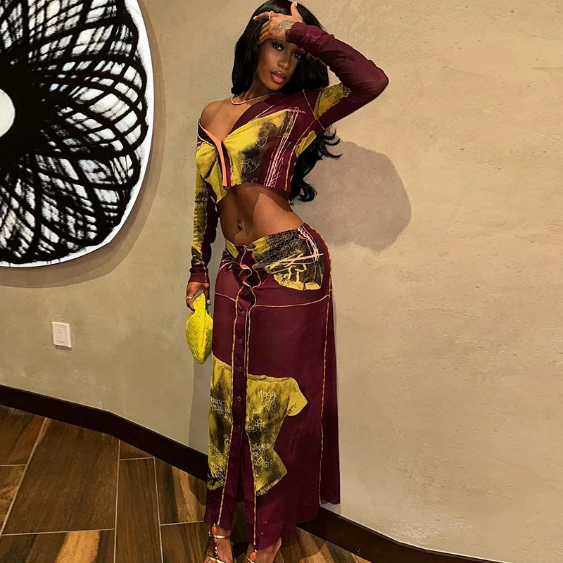 

Burgundy Prom Dress 2 Pcs Shirt+Midi Skirt Sexy Short Jacket Full Sleeves Party Evening Gown Casual Formal Guest Birthday Robe