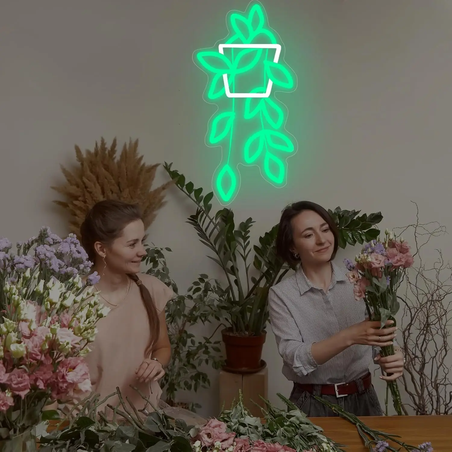 زهور النيون لتزيين الحائط عكس الضوء الأخضر النيون غرفة المعيشة شرفة غرفة نوم مكتب مقهى ديكور USB الطاقة ضوء الليل هدية