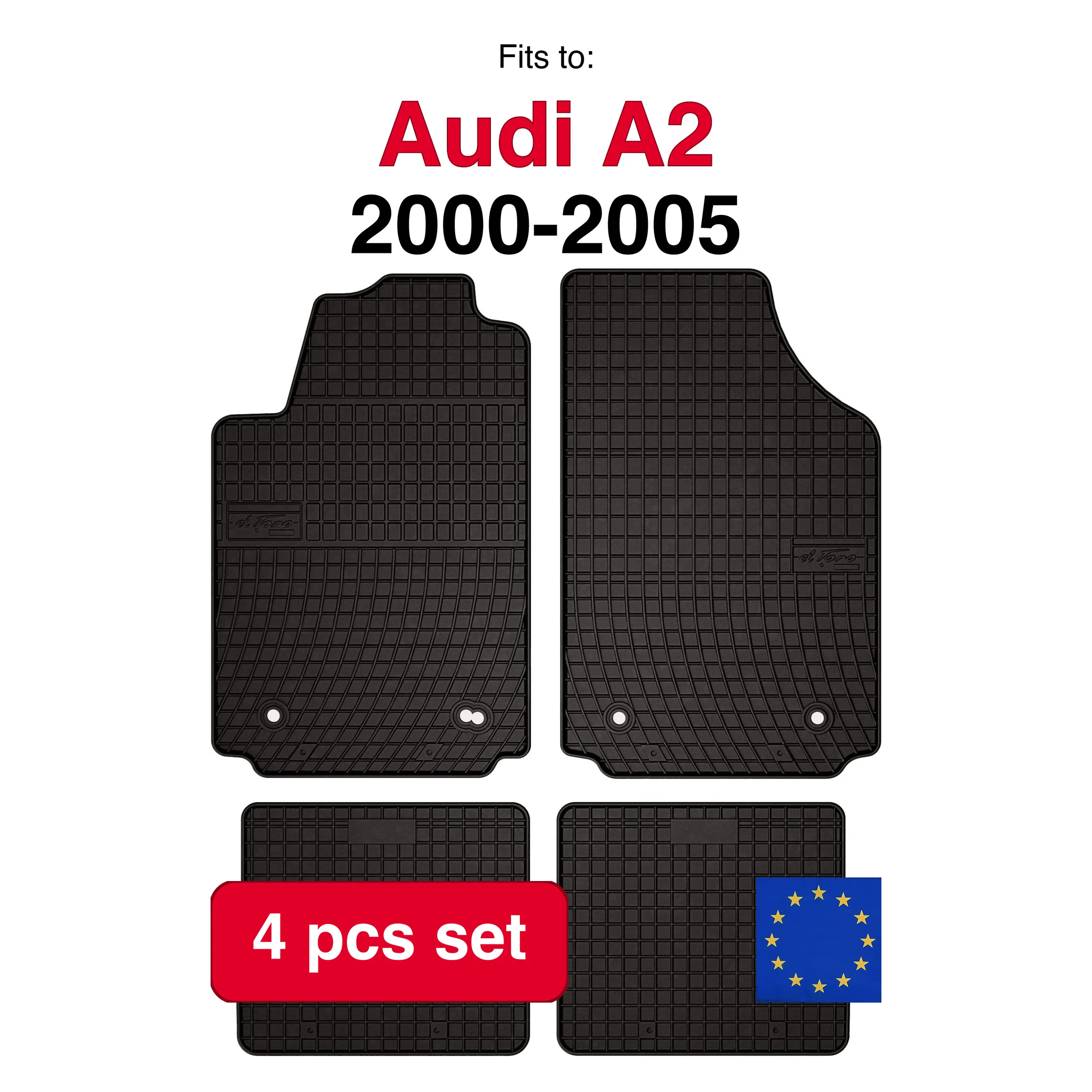 Rubberen automatten voor Audi A2 hatchback (2000-2005) -Zwarte pasvorm (4 stuks)