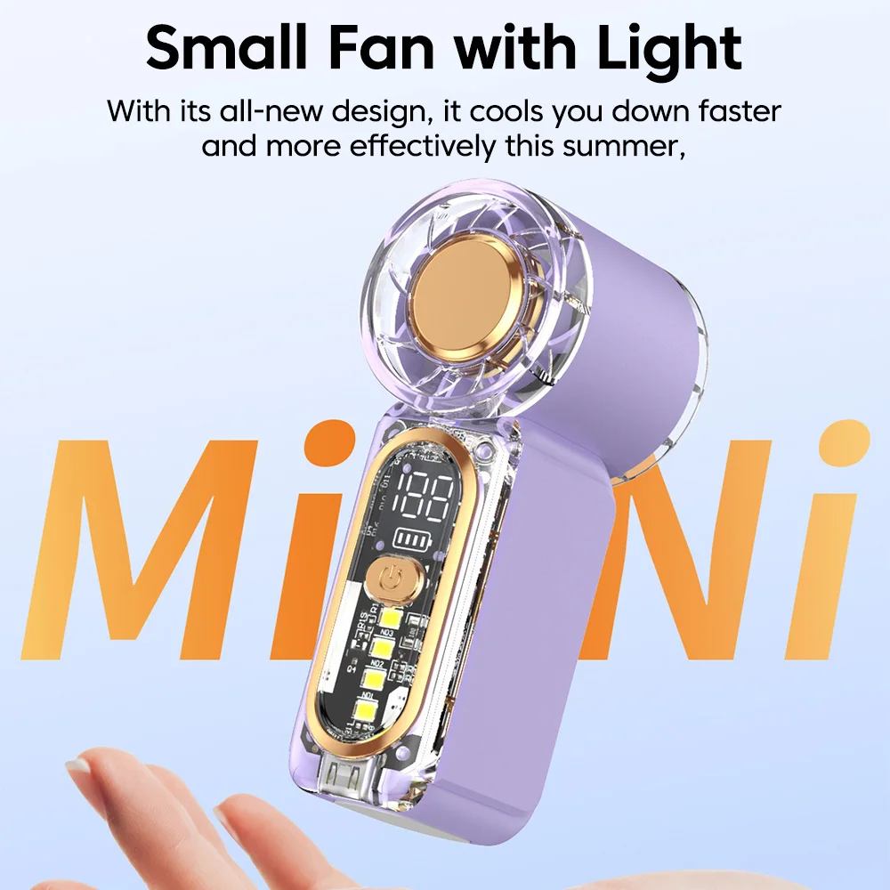 Colorful Mini Fan Type-C Rechargeable Portable Outdoor Handheld Fans Home Office Summer Cooling Ultra Small Pocket Fan With LED