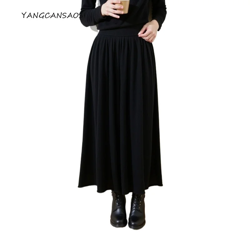 Moda donna autunno e inverno nuovi vestiti retrò pettinato 100% lana a vita alta appesa gonna a trapezio ampia tinta unita
