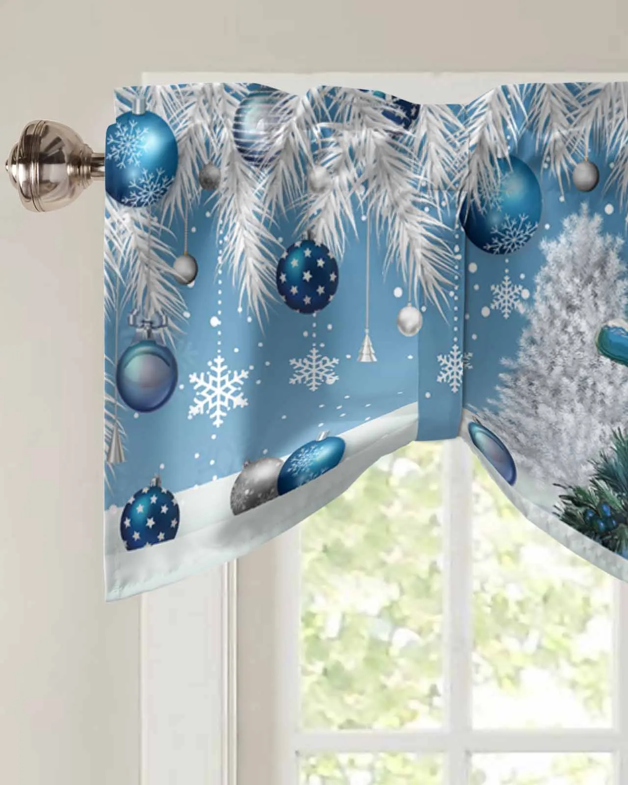 Christmas Snowman Pine Leaves Christmas Ball Bule Short Window Curtain Kitchen Cafe Cabinet Tie up Drapes Bedroom Home Decor