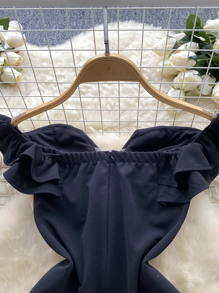 Robe moulante gothique noire pour femmes, Vintage, sans manches, épaules dénudées, robes de soirée Y2k, frocs une pièce, vêtements Coquette des années 2000