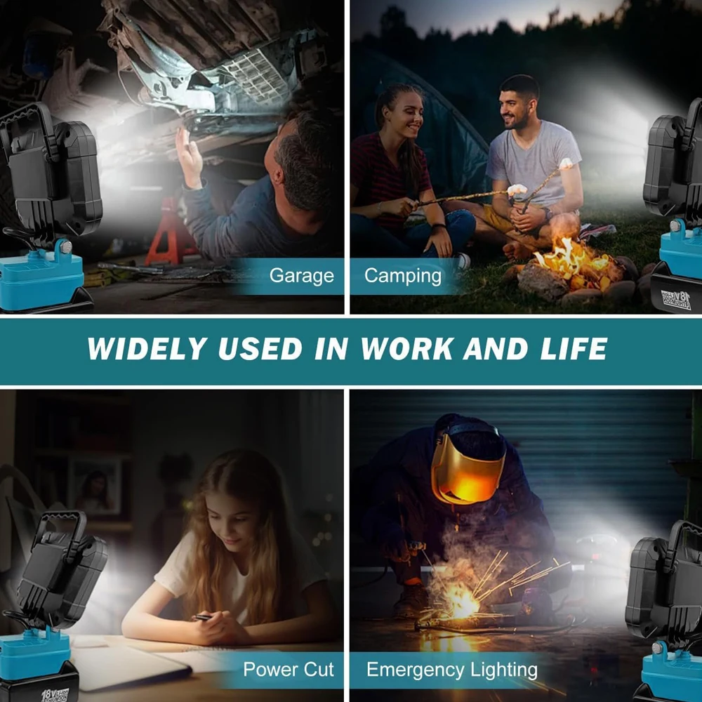 Kabellose LED-Arbeitsleuchte für Makita 18V Li-Ionen-Akku Flutlicht mit 2 USB-Anschlüssen Tragbare LED-Taschenlampe für Bauarbeiten – Detail 10