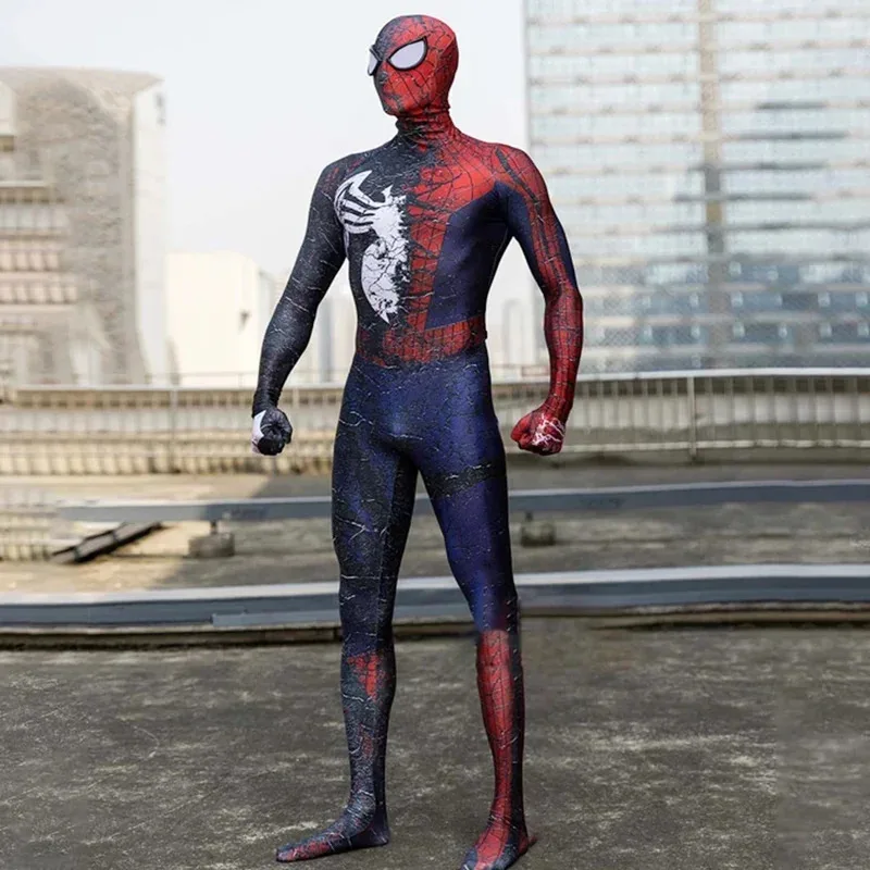 AD1 Halloween adultos niños traje simbionte disfraz de superhéroe Cosplay mono completo Zentai traje de segunda piel hombres mono de fiesta 5 @ rD ~