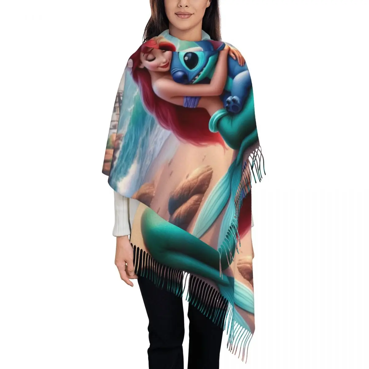 

Custom Stitch Mermaid Scarf Wrap for Women Long Winter Fall Warm Tassel Shawl Unisex Scarves