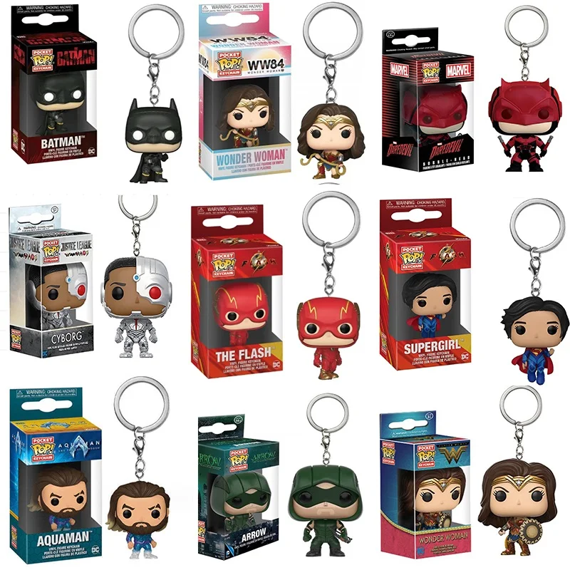 Funko-Llavero de 19 estilos, Wonder Woman, Superman, the Flash, Aquaman, Arrow, Daredevil, Cyborg, Batman, POP, figura de acción, juguetes de colección