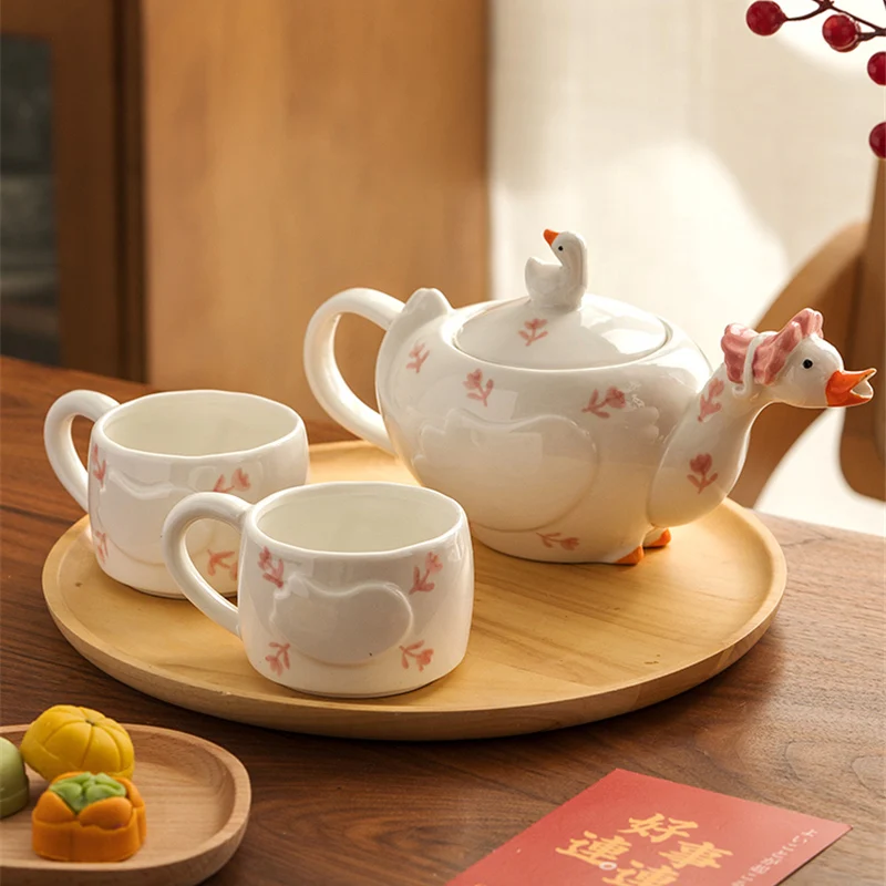 Ceramic Teapot Tea Cup Household Teaset Cartoon Duck Shape Drinking Ware Afternoon Tea Set Mug Chinese Fashion Creative Gift