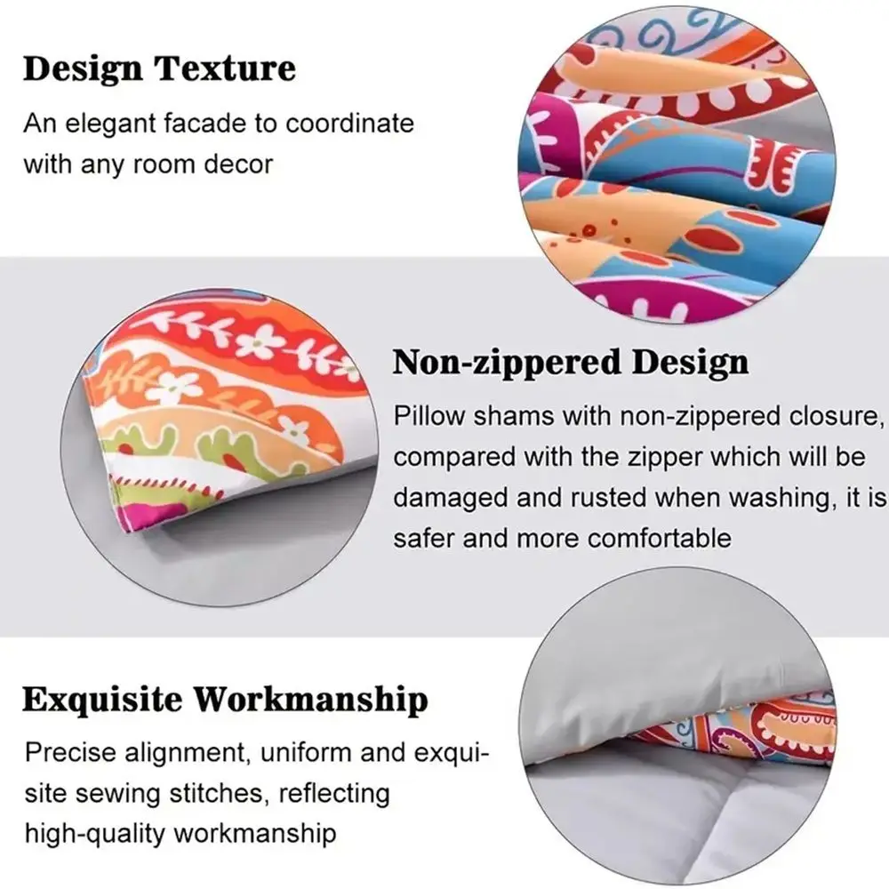 طقم لحاف كوين مكون من 3 قطع، نمط بوهو، رمادي مع زهور قوس قزح