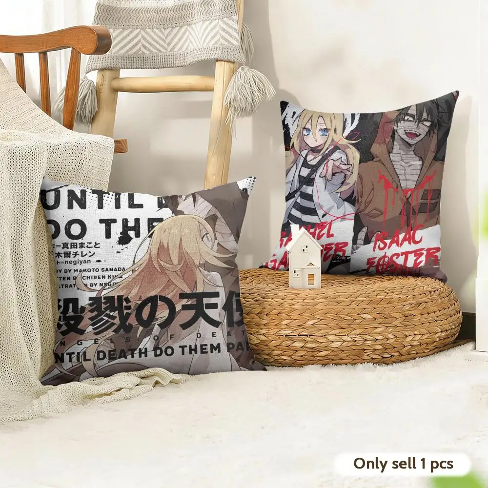 A-angels Of Deaths Anime Cushion Cover Natural Linen Organic Fabric Double-Sided Printing Room Sofa Decor Pillow Case