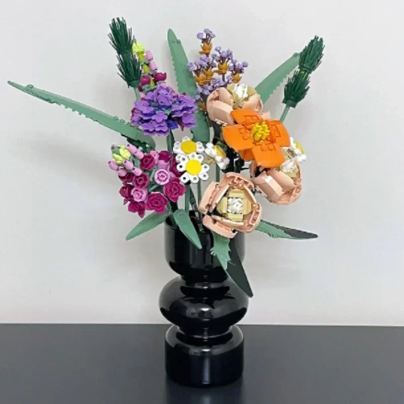 756 Stück Romantische Rosenblume DIY Blumenstrauß Dekorativer Baustein Ziegelspielzeug Kompatibel 10280 Valentinstagsgeschenk für Freundin