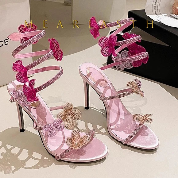 

Pink Flower Rhinestone High Heels crystal Sandals Shoes Sexy Rose Red Luxury Designer with Wrap Strap for Women Prom Party 2026