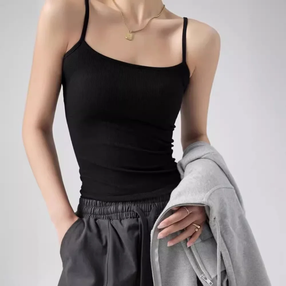 

New Summer Camisole Crop Tops Women Girls Sleeveless Shirt Black Bottoming Tanks Skinny Camisole Base Vest Tops Underwear 2024