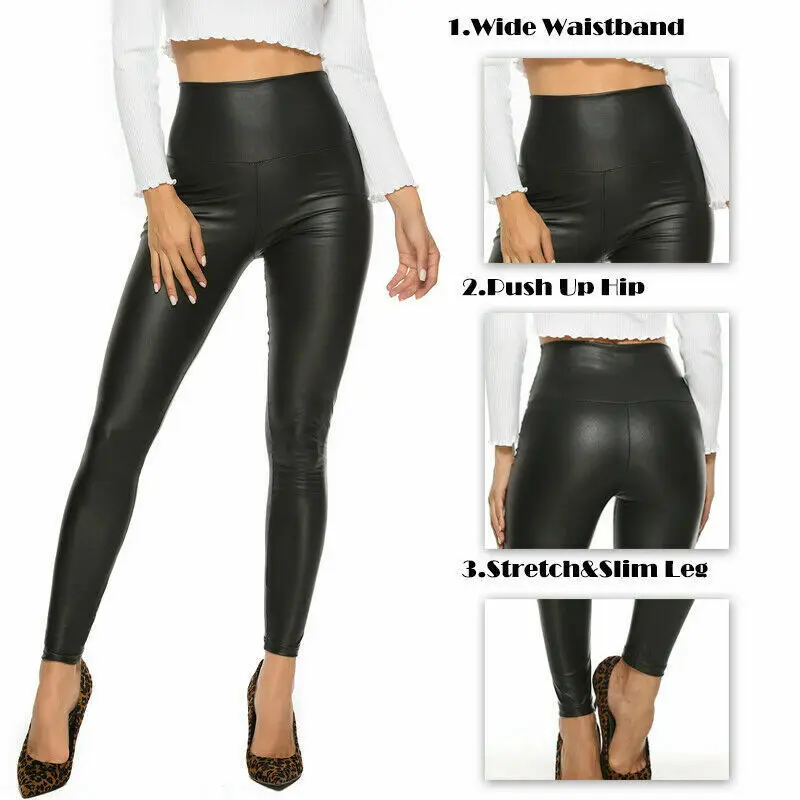 Black Leather Leggings Ladies High Waist Slimming Push Up Seamless Women's Pants Leggins Sporty Female Fitness Leggings Woman