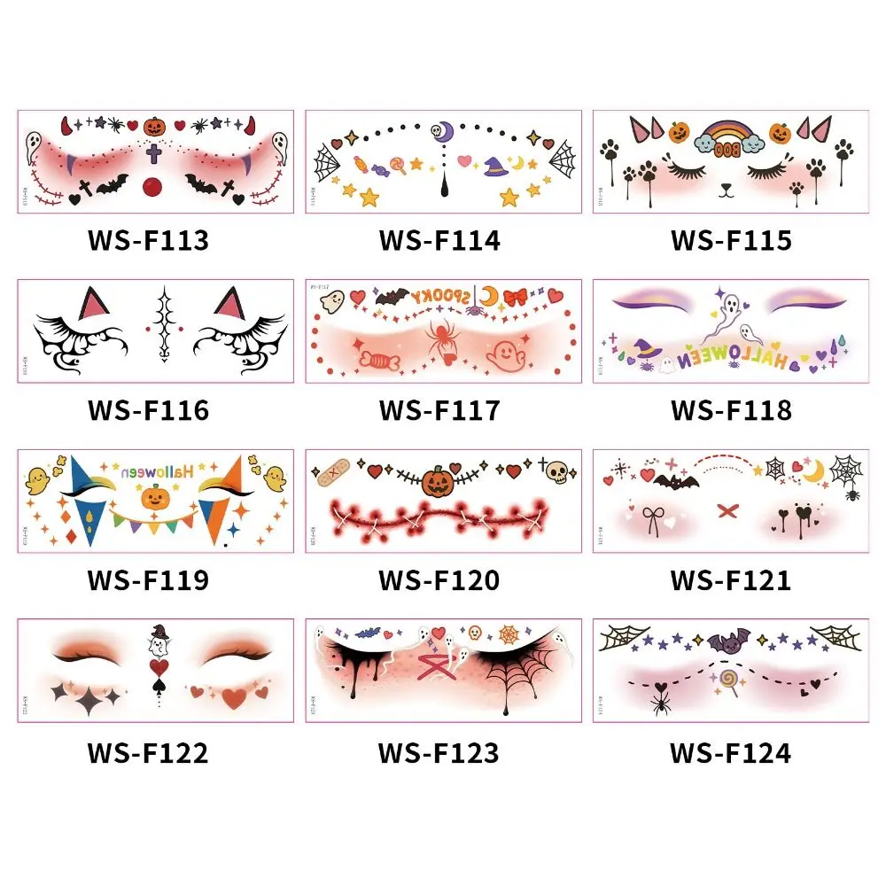 Disposable Halloween Face Tattoo Waterproof Portable Cheek Temporary Stickers Terrifying Transparent Bat Face Stickers Women
