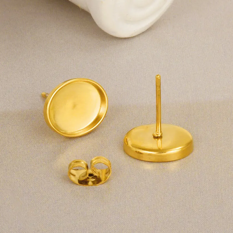 Geometric Round Square Heart Snake Blank Settings Cobochons Stainless Steel Ear Studs For Women Men Real Gold Plated DIY Jewelry - Image 5