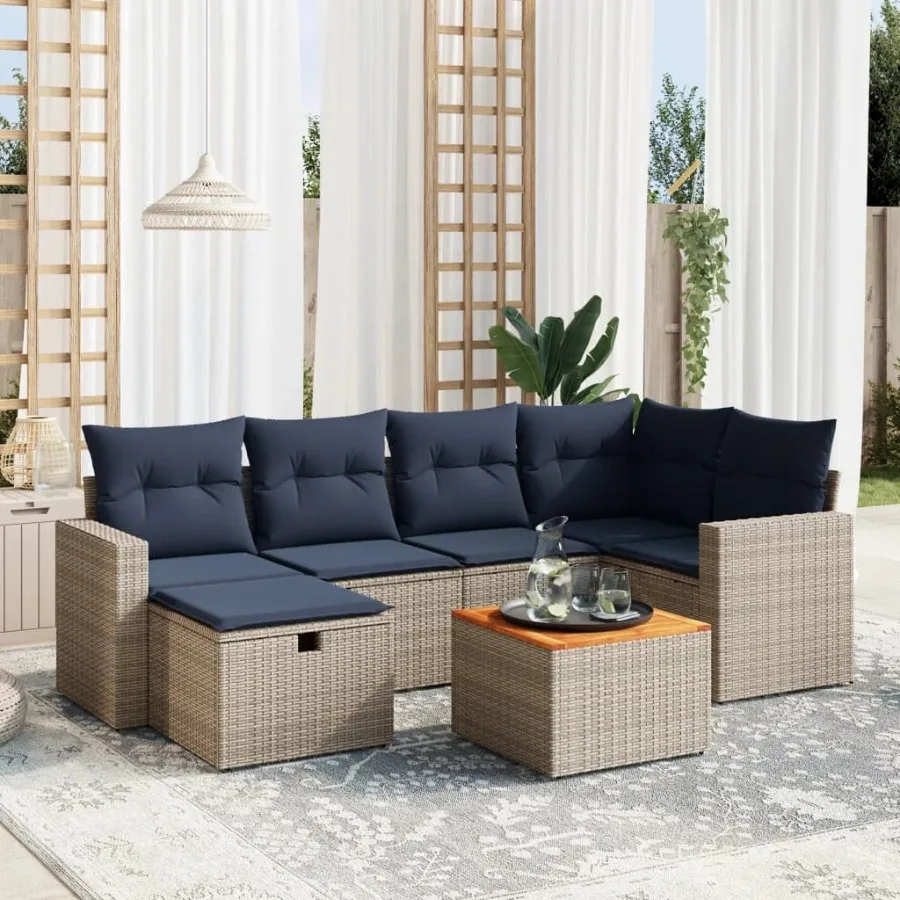 

7 Piece Patio Sofa Set with Cushions Gray Poly Rattan