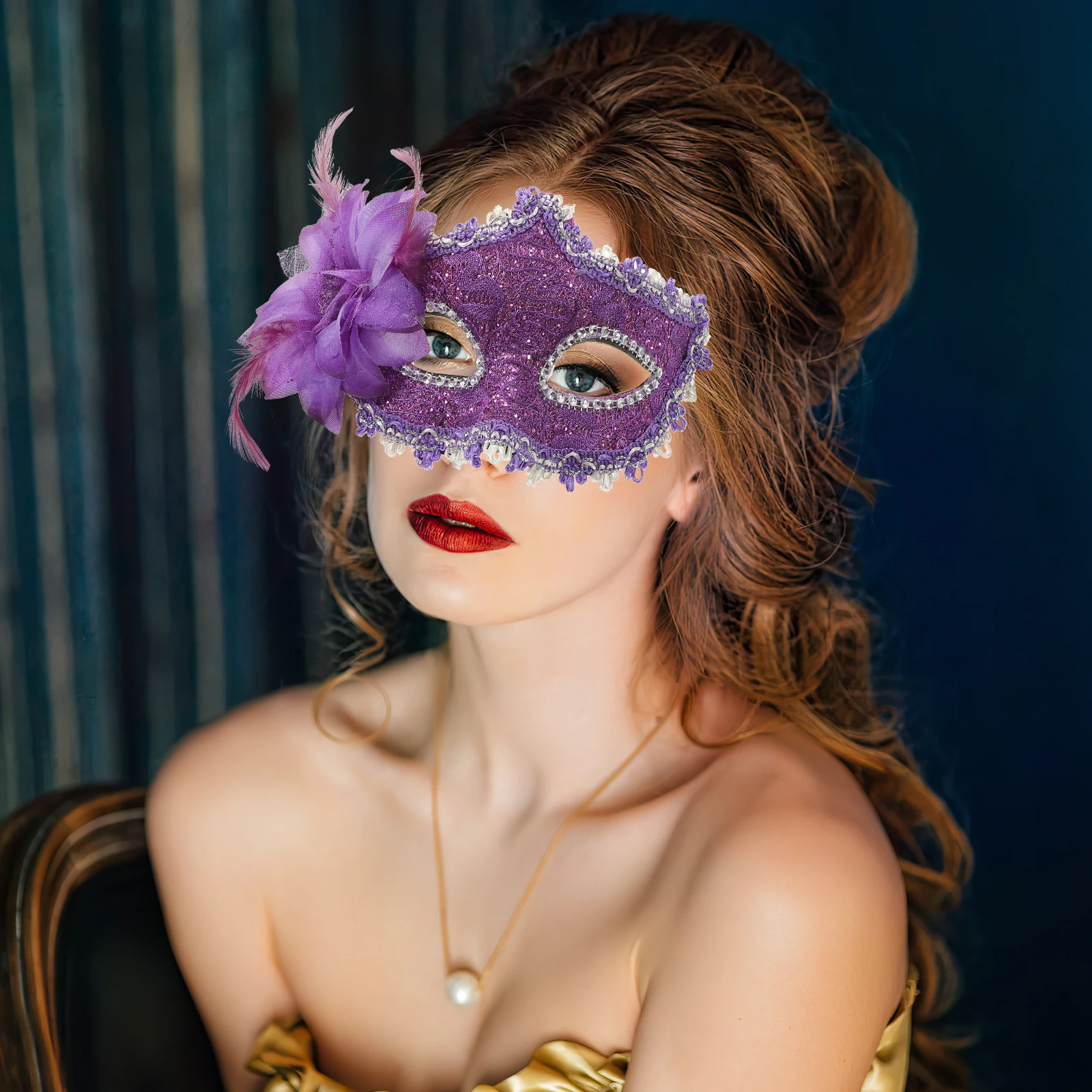 

Purple Lily Flower Crystal Rhinestone Lace Face Mask For Halloween Costume Party Masquerade Ball Durable Hard