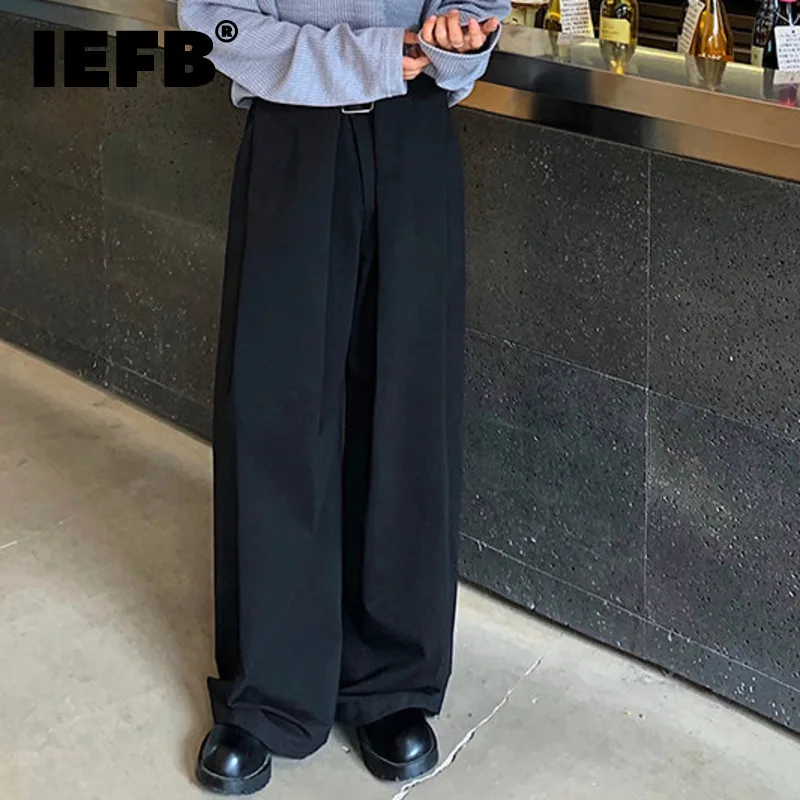 

IEFB Simple Men's Suit Pants Pleated Droop Straight Wide Leg Solid Color Trendy Menwear Loose Male Bottom Korean Style 9C7469