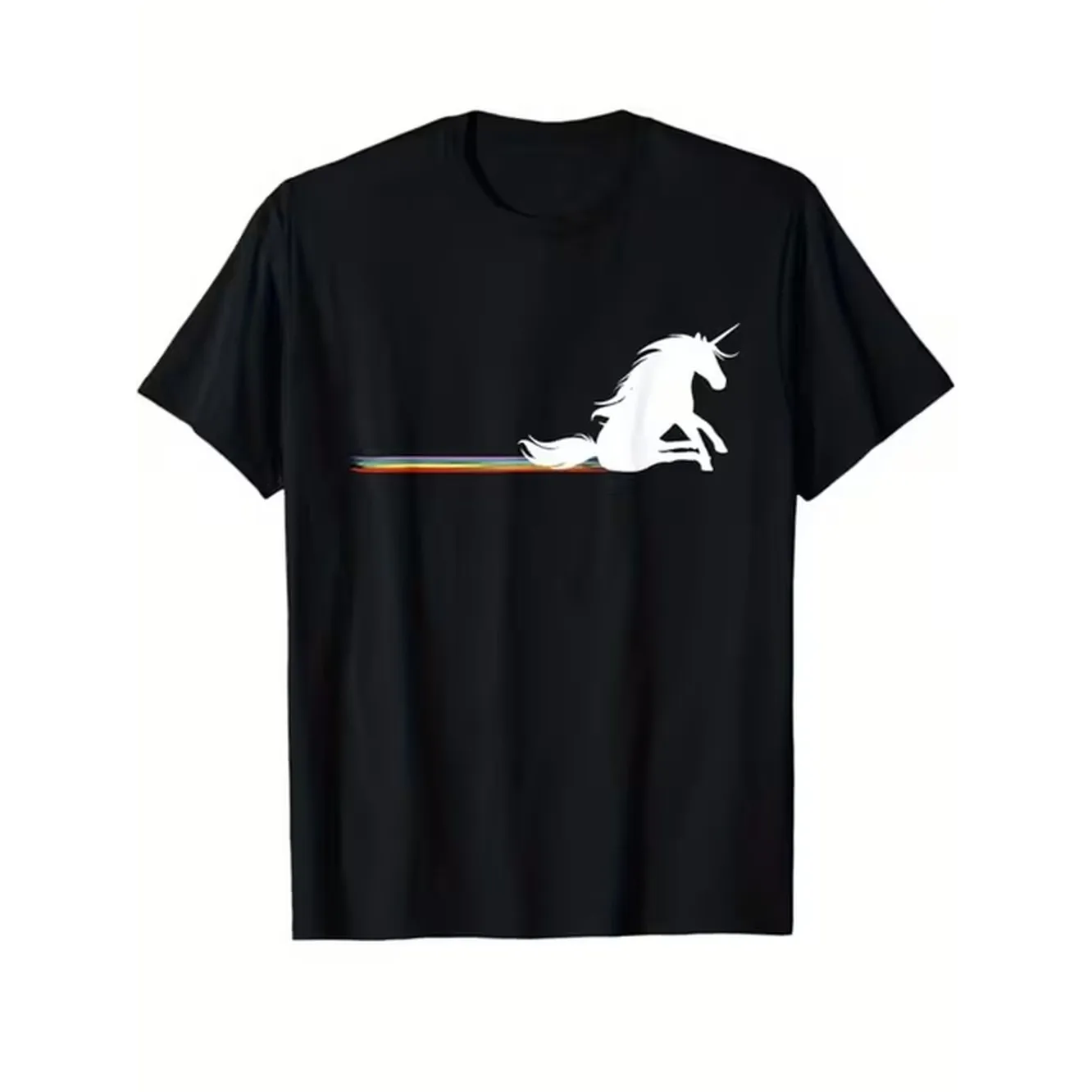 Men' Unicorn Print Cotton T-Shirt - Casual Short Sleeve Crew Neck Tee With Unicorn & Tail, Soft Breathable Fabric For Gaming & Casual Attire, Machine Washable Suitable For - Outdoor & Casual Use - Male Apparel