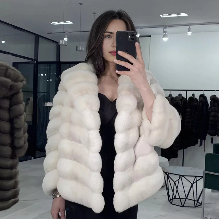 Cappotto di vera pelliccia con colletto inglese per donna Cappotto di pelliccia di coniglio Chichilla Rex Giacche di pelliccia invernale Giacca in vera pelle di alta qualità