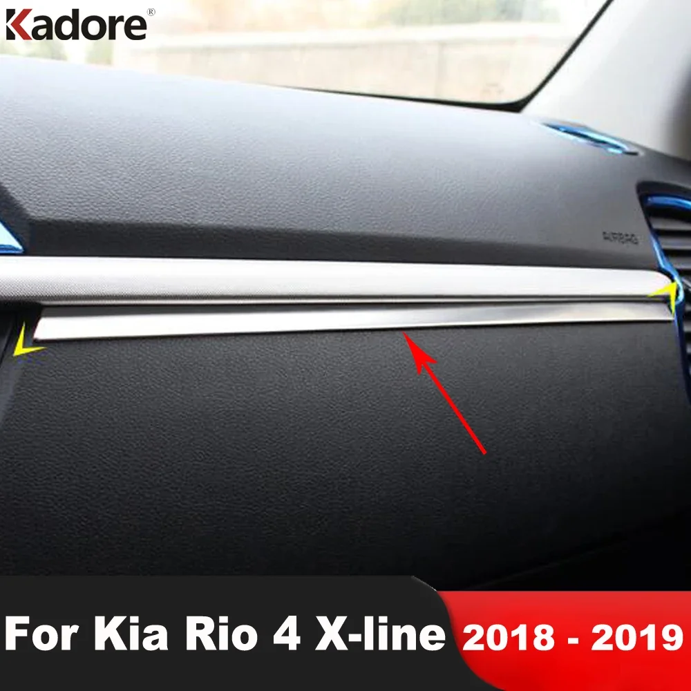Car Center Console Dashboard Panel Cover Trim For Kia Rio 4 X-line 2018 2019 Stainless Steel Interior Mouldings Accessories
