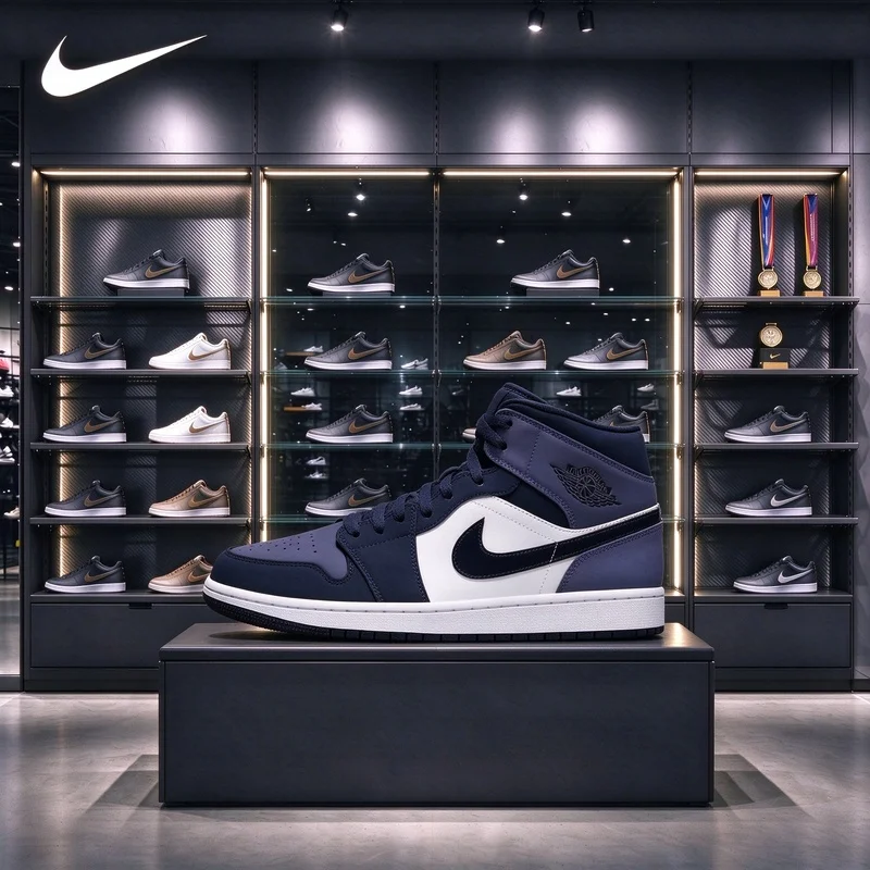 Muted navy mid-top sneaker, gentle color blocking for daily outfits 554724-445