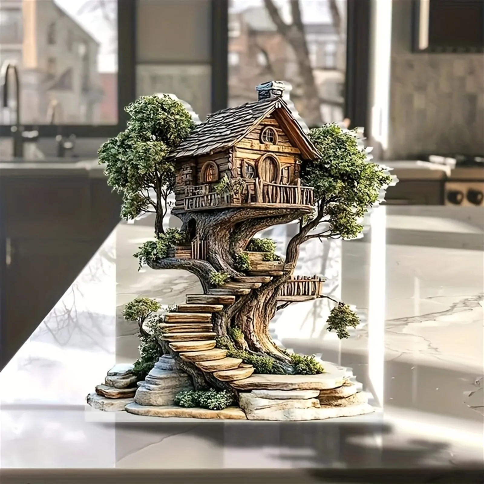 

Wooden House Table Decorations Cute Fairy Tree Figurine Acrylic Flat Ornaments Centerpieces for Home