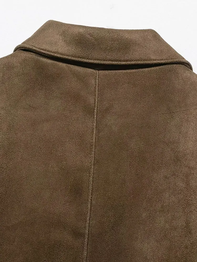 Moda feminina jaqueta de camurça falsa casaco manga longa botão-up feminino outerwear chiques topos